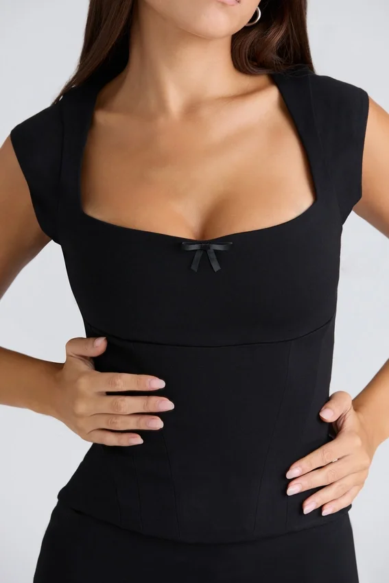 The Cap Sleeve Black Corset Top The Cap Sleeve Black Corset Top