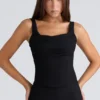 The Drape Neck Black Corset Top The Drape Neck Black Corset Top