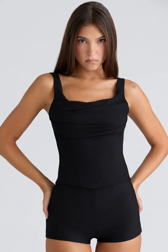 The Drape Neck Black Corset Top The Drape Neck Black Corset Top