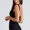 The Drape Neck Black Corset Top The Drape Neck Black Corset Top