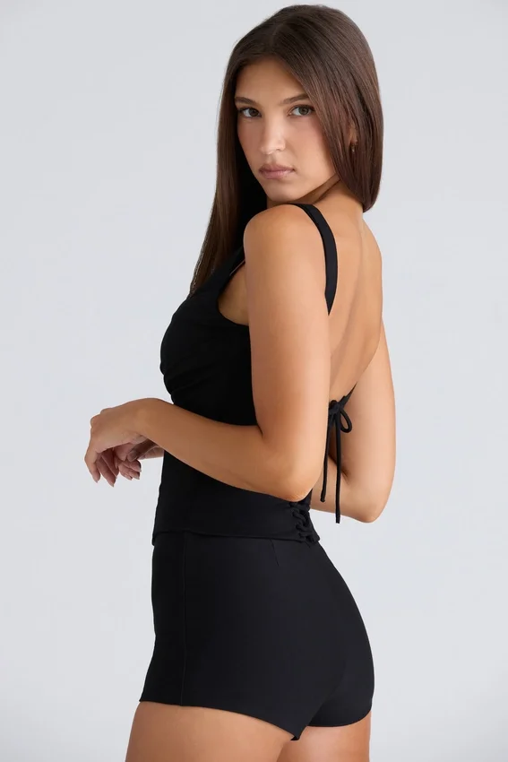 The Drape Neck Black Corset Top The Drape Neck Black Corset Top
