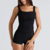 The Drape Neck Black Corset Top The Drape Neck Black Corset Top