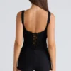 The Drape Neck Black Corset Top The Drape Neck Black Corset Top