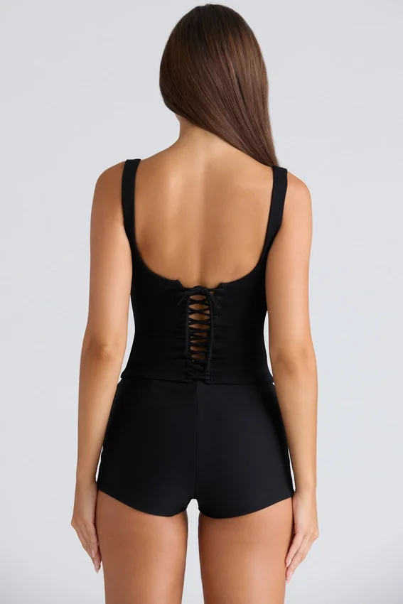 The Drape Neck Black Corset Top The Drape Neck Black Corset Top