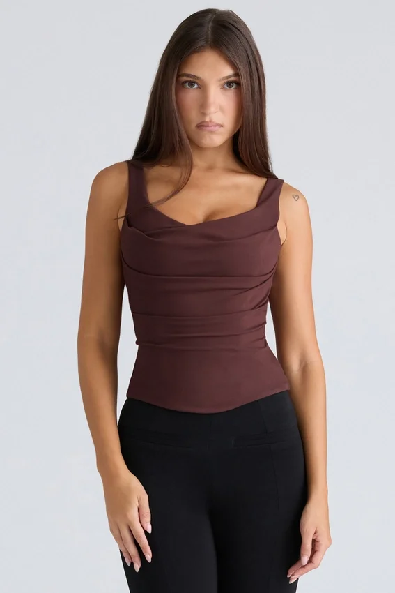 The Drape Neck Chocolate Corset Top The Drape Neck Chocolate Corset Top