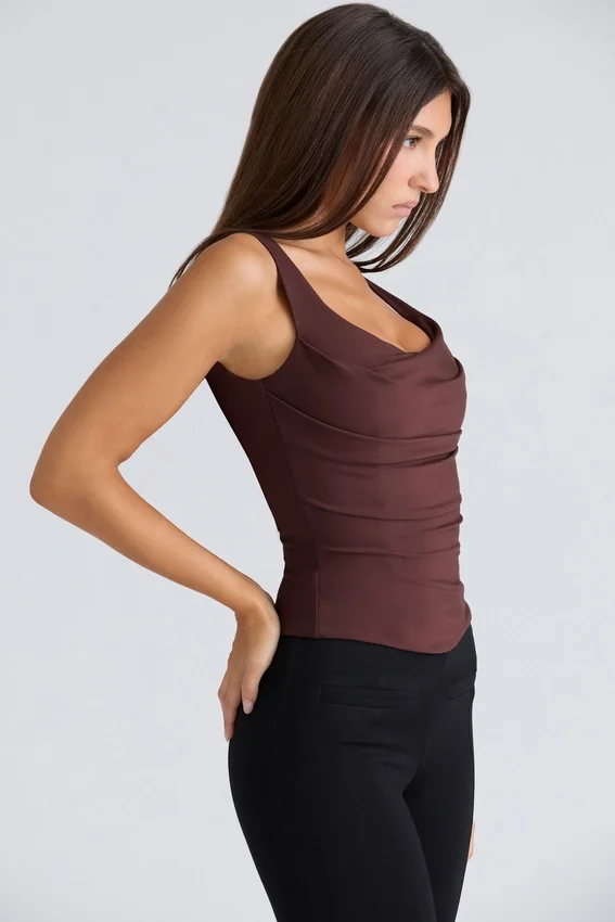 The Drape Neck Chocolate Corset Top The Drape Neck Chocolate Corset Top