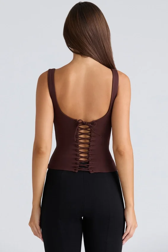 The Drape Neck Chocolate Corset Top The Drape Neck Chocolate Corset Top
