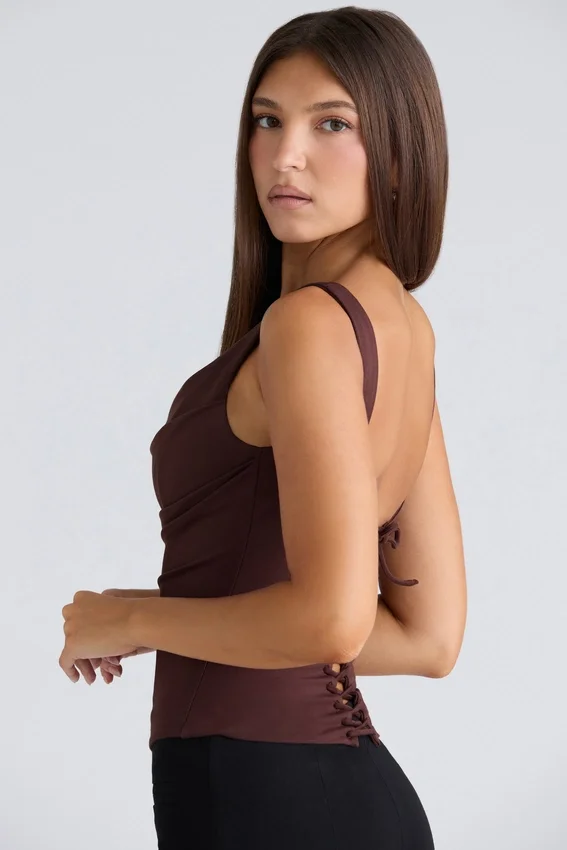 The Drape Neck Chocolate Corset Top The Drape Neck Chocolate Corset Top