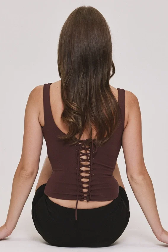 The Drape Neck Chocolate Corset Top The Drape Neck Chocolate Corset Top