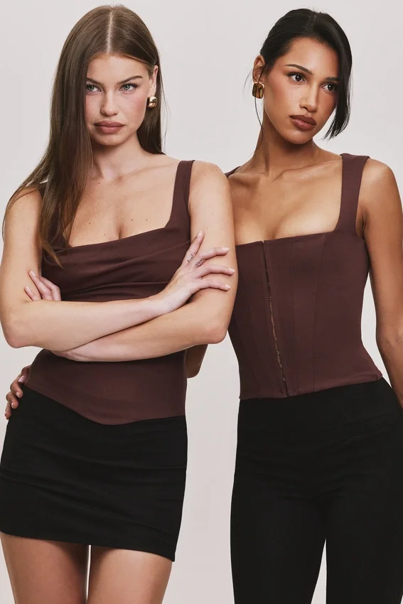The Drape Neck Chocolate Corset Top The Drape Neck Chocolate Corset Top