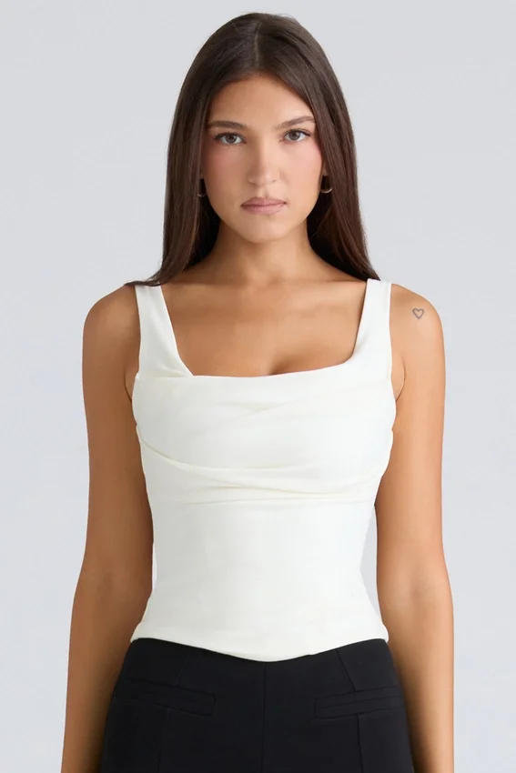 The Drape Neck Ivory Corset Top The Drape Neck Ivory Corset Top