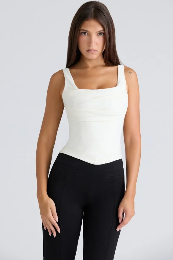 The Drape Neck Ivory Corset Top The Drape Neck Ivory Corset Top