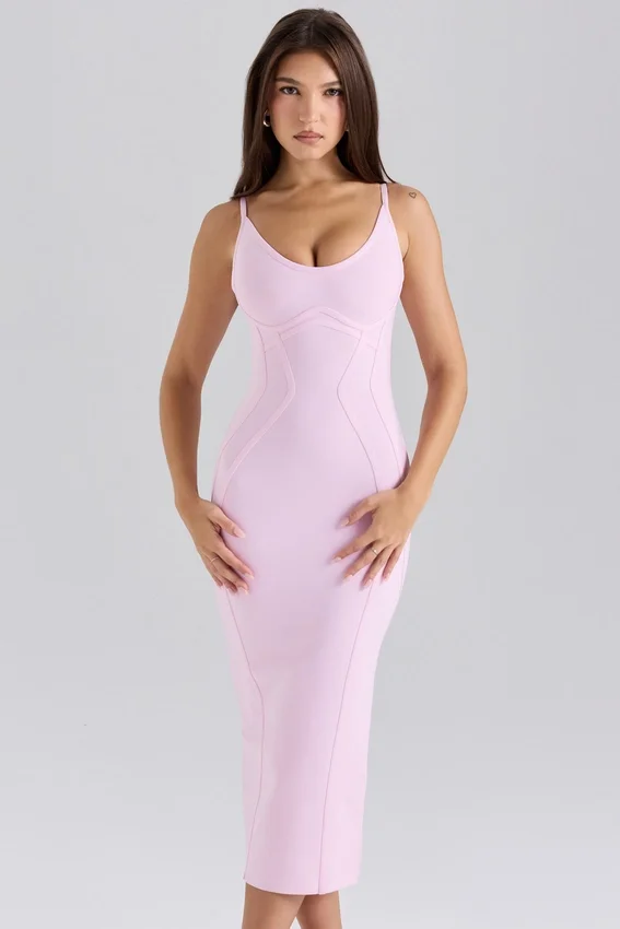 The Hourglass Baby Pink Midi Bandage Dress The Hourglass Baby Pink Midi Bandage Dress
