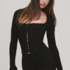 The Long Sleeve Balconette Black Corset Top The Long Sleeve Balconette Black Corset Top