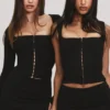 The Long Sleeve Balconette Black Corset Top The Long Sleeve Balconette Black Corset Top