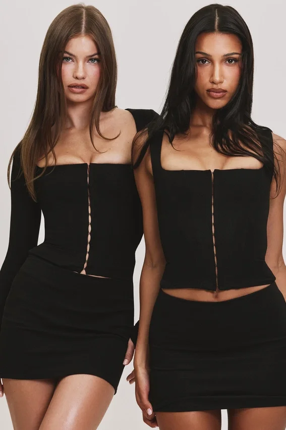 The Long Sleeve Balconette Black Corset Top The Long Sleeve Balconette Black Corset Top