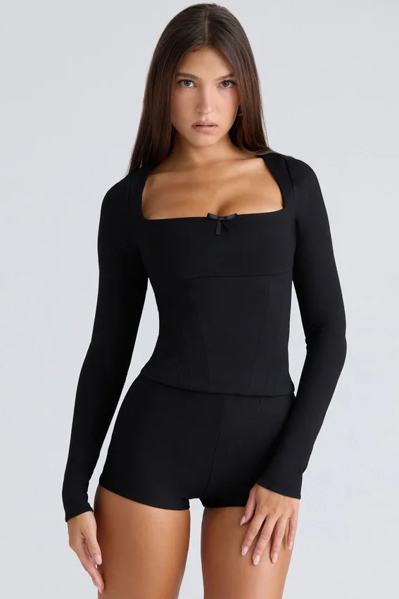 The Long Sleeve Black Corset Top The Long Sleeve Black Corset Top