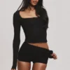 The Long Sleeve Black Corset Top The Long Sleeve Black Corset Top