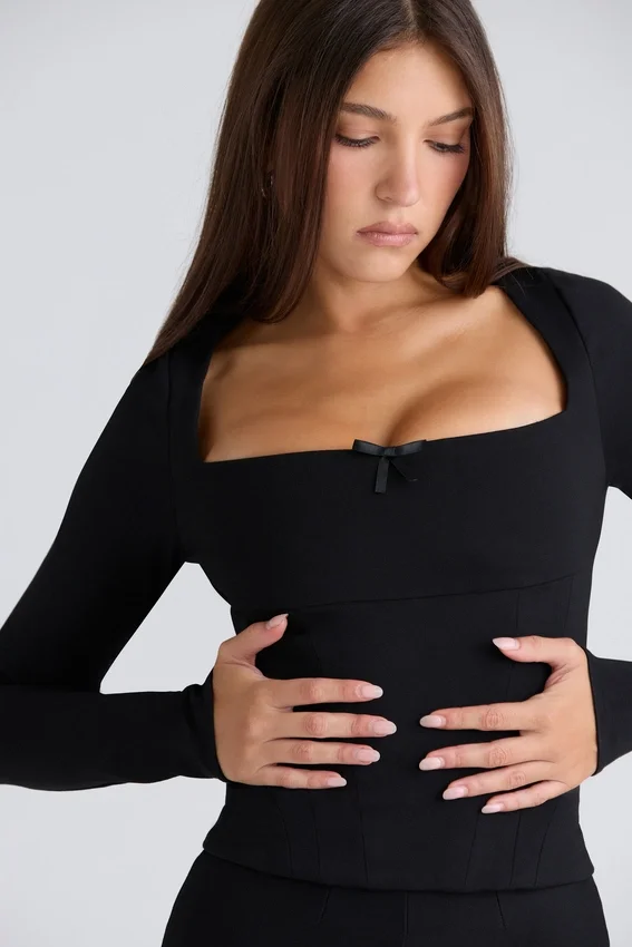 The Long Sleeve Black Corset Top The Long Sleeve Black Corset Top