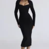 The Naomi Black Long Sleeve Bandage Midi Dress The Naomi Black Long Sleeve Bandage Midi Dress