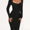The Naomi Black Long Sleeve Bandage Midi Dress The Naomi Black Long Sleeve Bandage Midi Dress