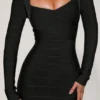 The Naomi Black Long Sleeve Bandage Midi Dress The Naomi Black Long Sleeve Bandage Midi Dress