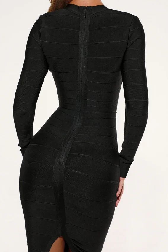 The Naomi Black Long Sleeve Bandage Midi Dress The Naomi Black Long Sleeve Bandage Midi Dress