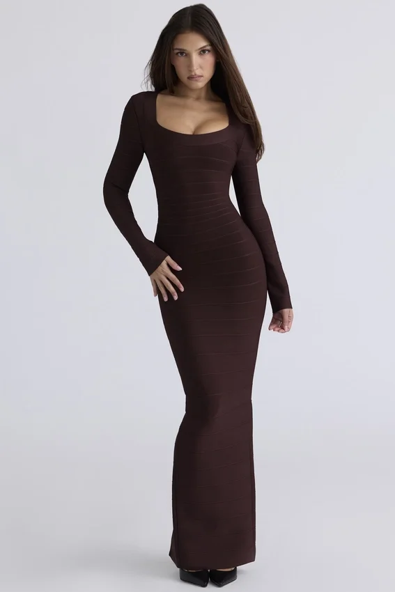 The OG Chocolat Long Sleeve Bandage Maxi Dress The OG Chocolat Long Sleeve Bandage Maxi Dress
