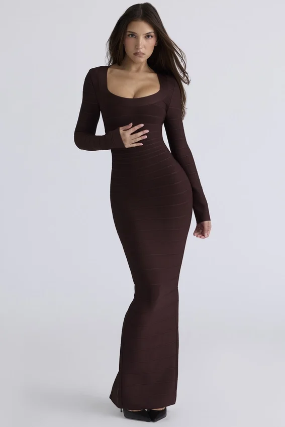 The OG Chocolat Long Sleeve Bandage Maxi Dress The OG Chocolat Long Sleeve Bandage Maxi Dress