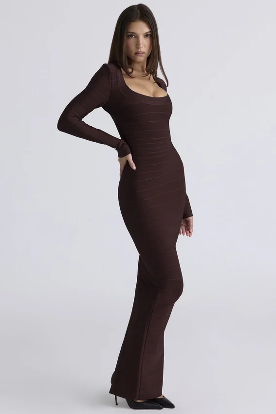 The OG Chocolat Long Sleeve Bandage Maxi Dress The OG Chocolat Long Sleeve Bandage Maxi Dress