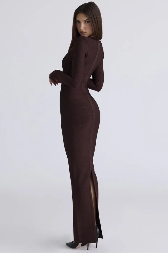 The OG Chocolat Long Sleeve Bandage Maxi Dress The OG Chocolat Long Sleeve Bandage Maxi Dress