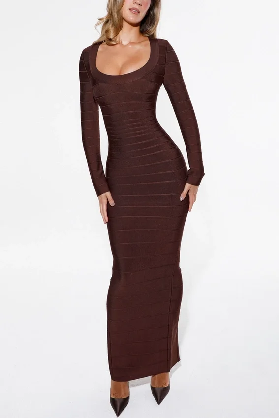 The OG Chocolat Long Sleeve Bandage Maxi Dress The OG Chocolat Long Sleeve Bandage Maxi Dress