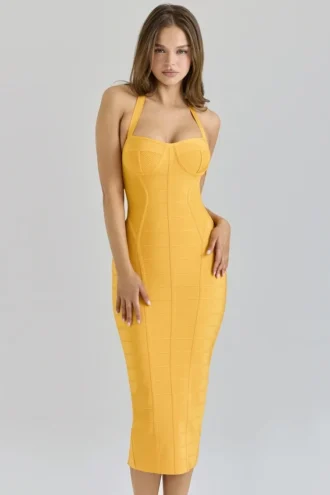 The Sculpt Orange Sherbet Midi Bandage Dress