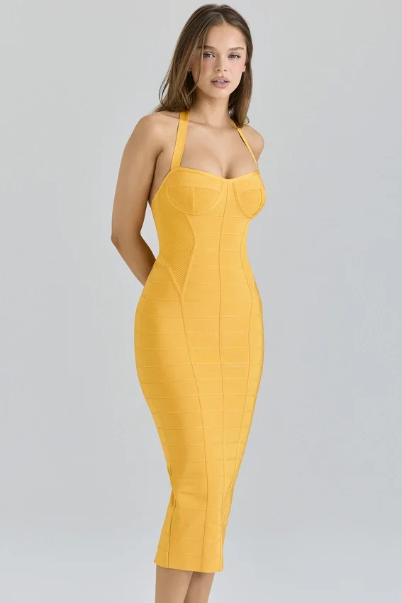 The Sculpt Orange Sherbet Midi Bandage Dress The Sculpt Orange Sherbet Midi Bandage Dress