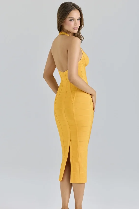 The Sculpt Orange Sherbet Midi Bandage Dress The Sculpt Orange Sherbet Midi Bandage Dress