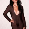 The Super Plunge Chocolate Long Sleeve Bandage Mini Dress The Super Plunge Chocolate Long Sleeve Bandage Mini Dress