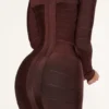 The Super Plunge Chocolate Long Sleeve Bandage Mini Dress The Super Plunge Chocolate Long Sleeve Bandage Mini Dress