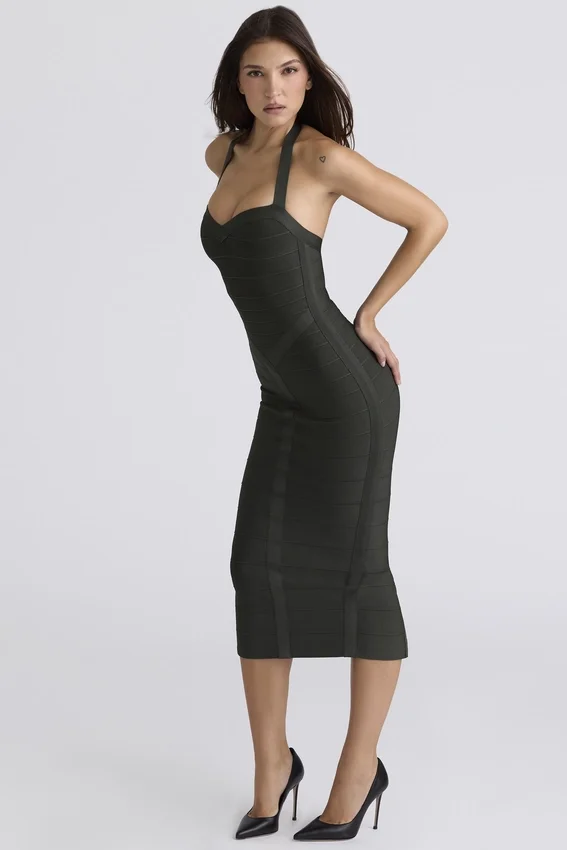 The Supermodel Emerald Halter Neck Bandage Midi Dress The Supermodel Emerald Halter Neck Bandage Midi Dress