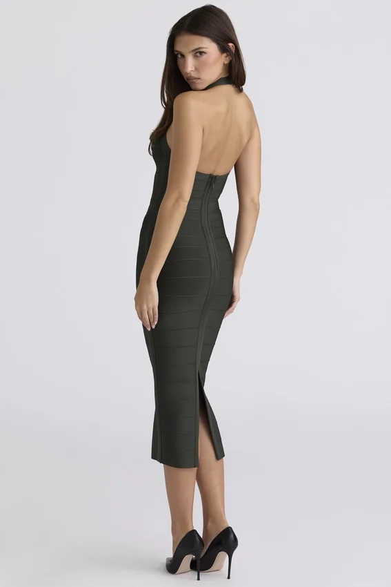 The Supermodel Emerald Halter Neck Bandage Midi Dress The Supermodel Emerald Halter Neck Bandage Midi Dress