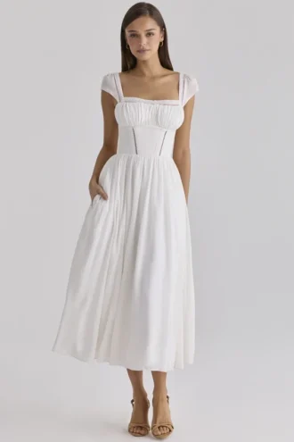 Thea White Voile + Broderie Anglais Maxi Dress