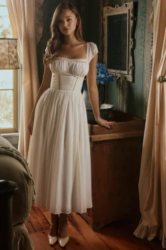 Thea White Voile + Broderie Anglais Maxi Dress