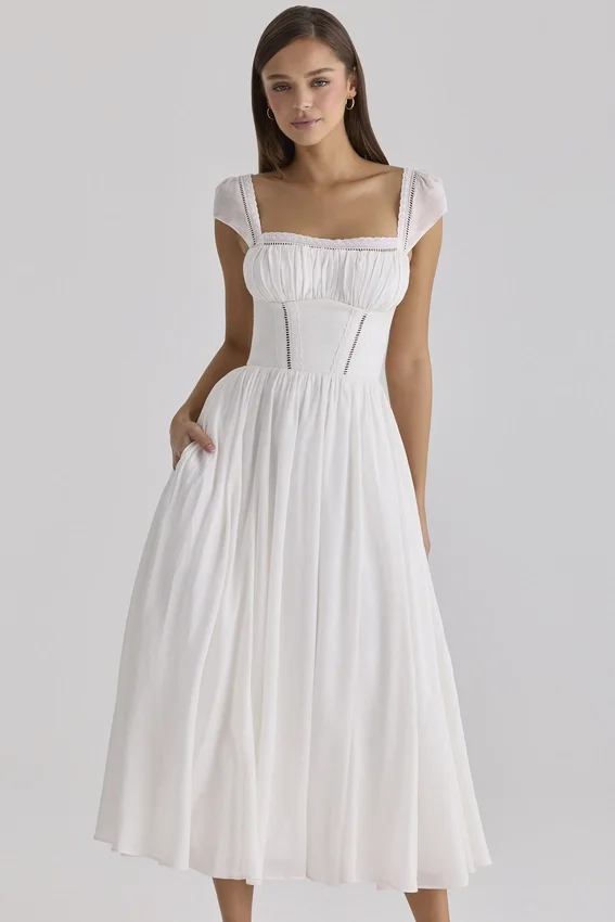 Thea White Voile + Broderie Anglais Maxi Dress Thea White Voile + Broderie Anglais Maxi Dress