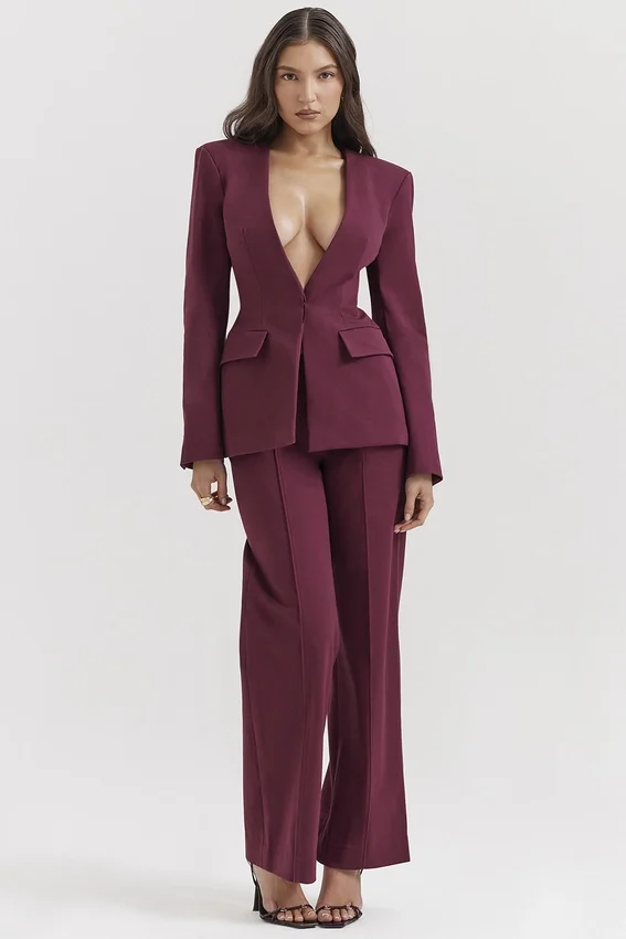 Theodora Wine Deep V Blazer Theodora Wine Deep V Blazer