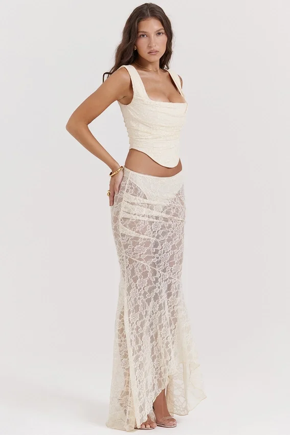 Therese Vintage Cream Lace Maxi Skirt Therese Vintage Cream Lace Maxi Skirt