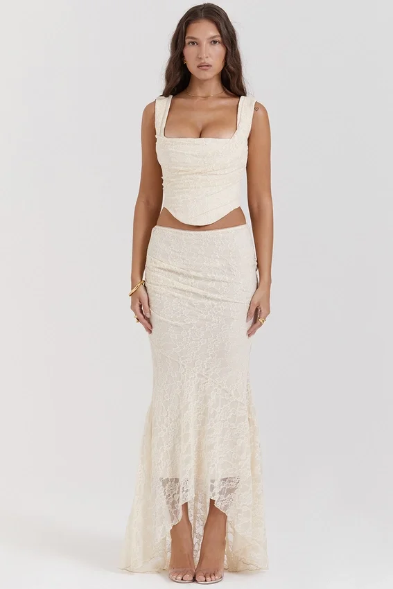 Therese Vintage Cream Lace Maxi Skirt Therese Vintage Cream Lace Maxi Skirt