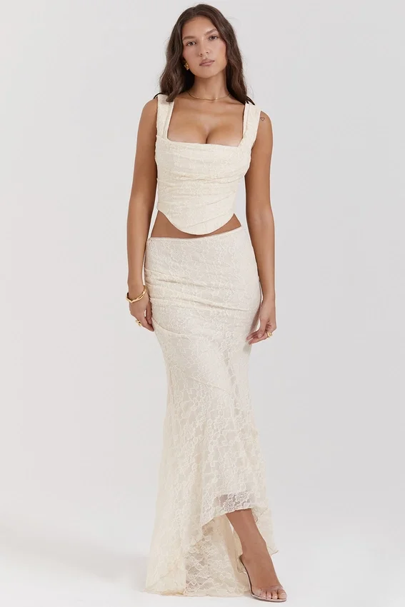 Therese Vintage Cream Lace Maxi Skirt Therese Vintage Cream Lace Maxi Skirt