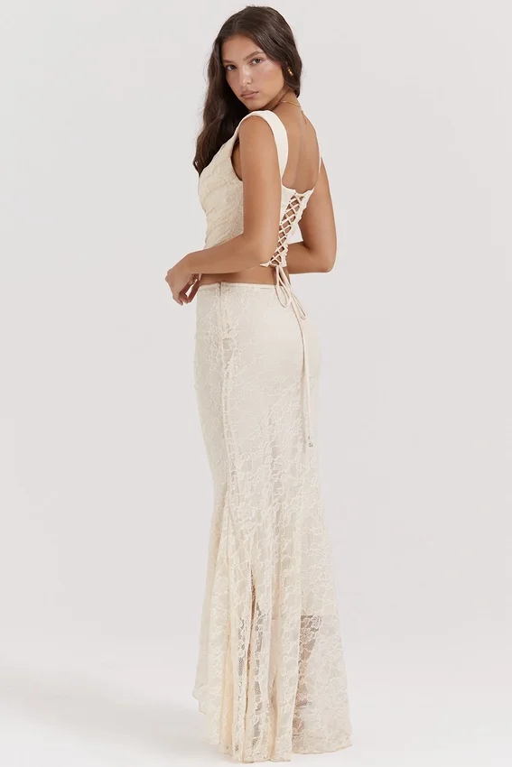 Therese Vintage Cream Lace Maxi Skirt Therese Vintage Cream Lace Maxi Skirt