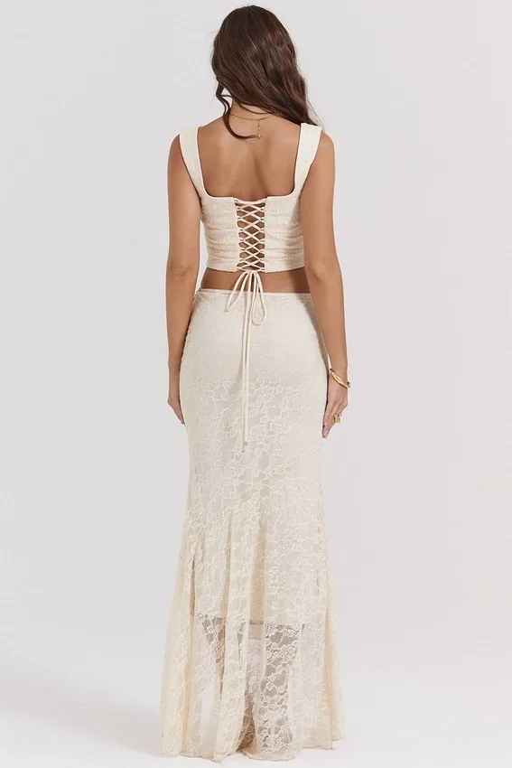 Therese Vintage Cream Lace Maxi Skirt Therese Vintage Cream Lace Maxi Skirt
