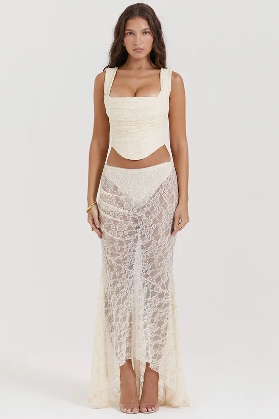 Therese Vintage Cream Lace Maxi Skirt Therese Vintage Cream Lace Maxi Skirt