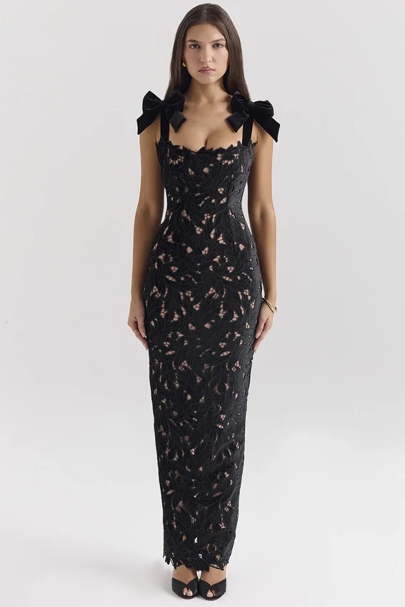 Tiff Black Velvet Lace Maxi Dress Tiff Black Velvet Lace Maxi Dress